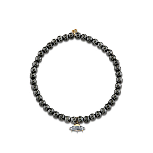 Gold & Diamond Flying Saucer on Hematite