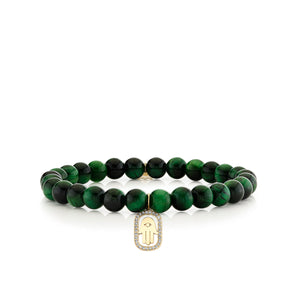 Gold & Diamond Hamsa Open Icon Charm on Green Tiger Eye - Sydney Evan Fine Jewelry