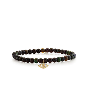 Gold & Diamond Tiny Pave Eye Charm on Black Opal - Sydney Evan Fine Jewelry