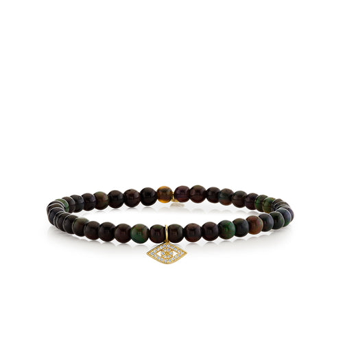 Gold & Diamond Tiny Pave Eye Charm on Black Opal