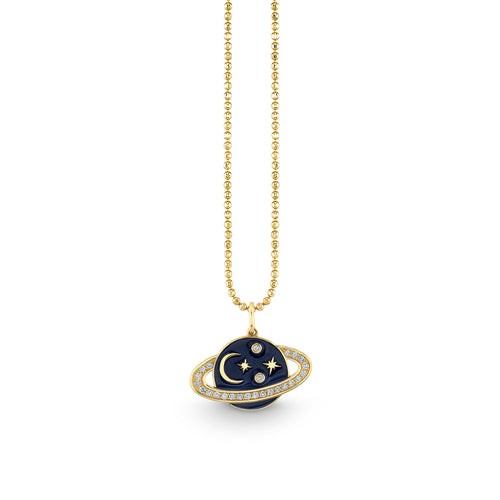 Gold & Diamond Celestial Enamel Saturn Charm