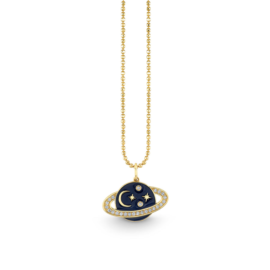Gold & Diamond Celestial Enamel Saturn Charm - Sydney Evan Fine Jewelry