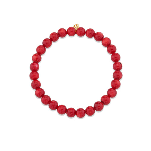 6mm Red Bamboo Coral Smooth Round Bracelet