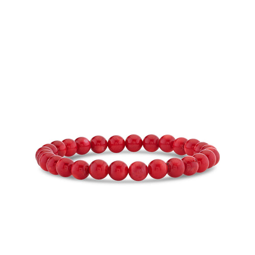 6mm Red Bamboo Coral Smooth Round Bracelet