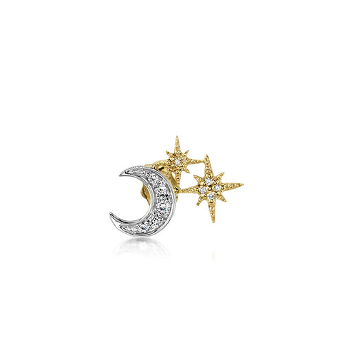 Gold & Diamond Moon and Starburst Stud