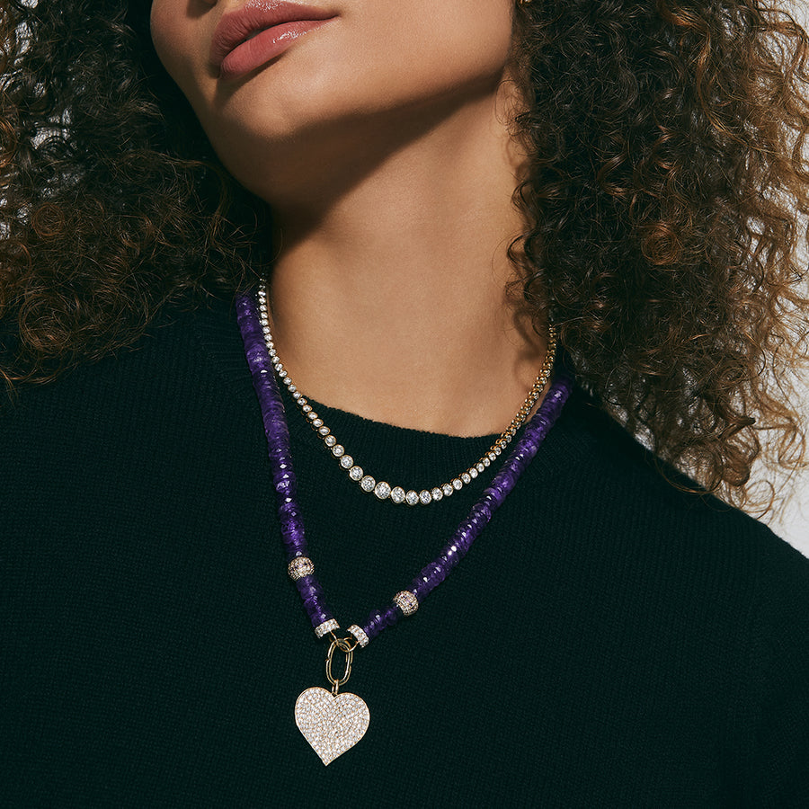 Gold & Diamond Luxe Heart Amethyst Necklace - Sydney Evan Fine Jewelry