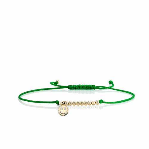 Gold & Diamond Tiny Happy Face Cord Bracelet