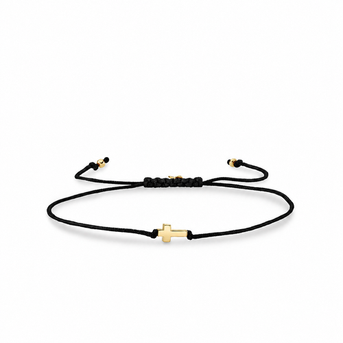 Pure Gold Tiny Cross Bead Cord Bracelet