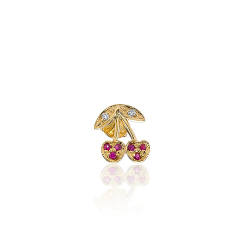 Gold & Ruby Cherry Stud