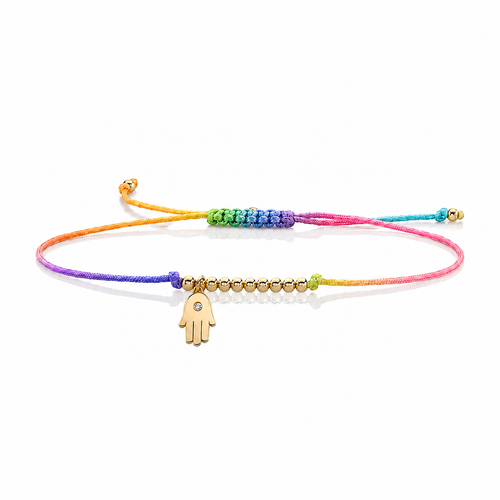 Gold & Diamond Tiny Hamsa Cord Bracelet