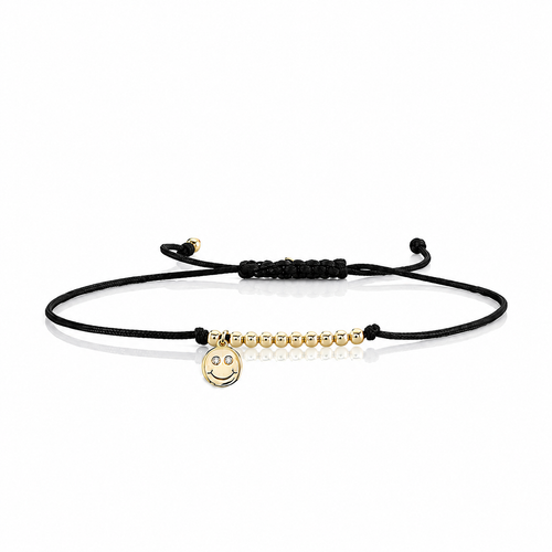 Gold & Diamond Tiny Happy Face Cord Bracelet