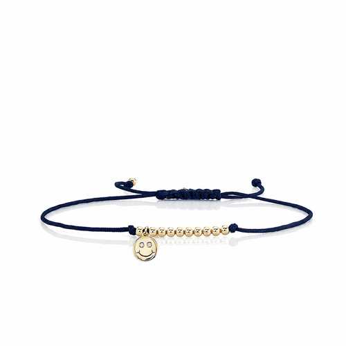 Gold & Diamond Tiny Happy Face Cord Bracelet