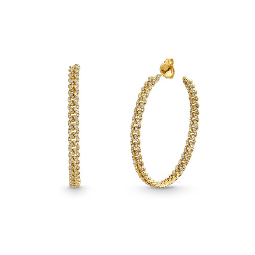 Gold & Pave Diamond Link Large Hoops