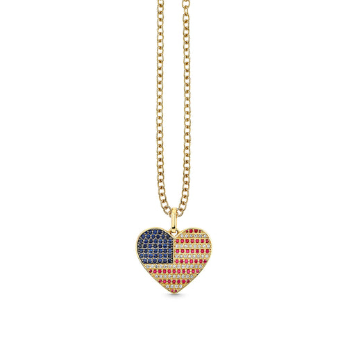 Gold & Diamond Heart Shaped American Flag Charm
