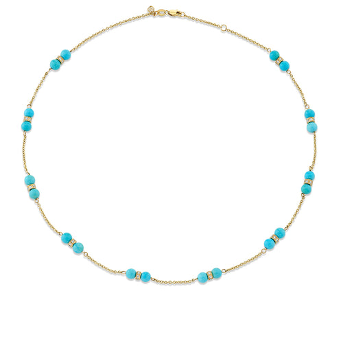 Gold, Diamond & Turquoise Bead Station Necklace