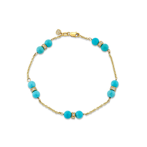 Gold, Diamond & Turquoise Bead Station Bracelet