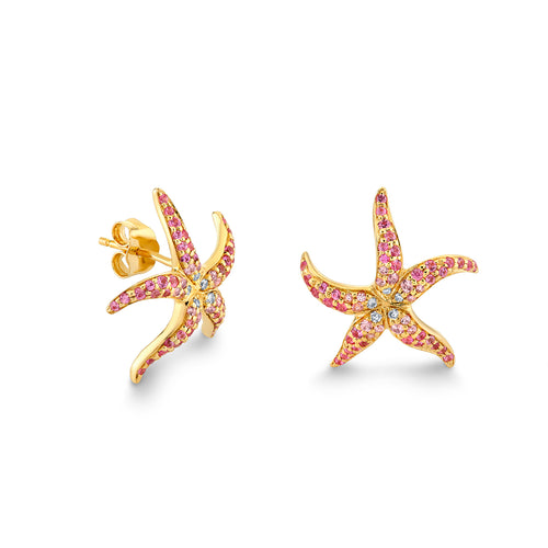 Gold & Diamond Medium Starfish Stud Earrings