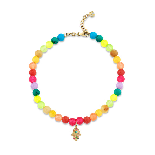 Gold & Rainbow Hamsa Rainbow Jade Anklet