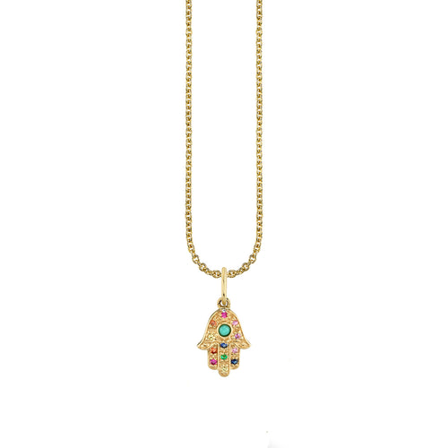 Gold & Rainbow Small Hamsa Charm