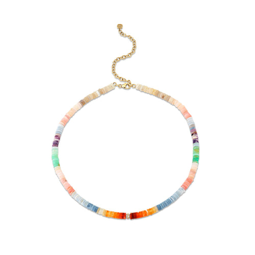 Gold & Diamond Pave Ball Mixed Opal Choker