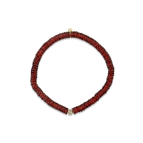 Gold & Diamond 4mm Pave Ball on Garnet