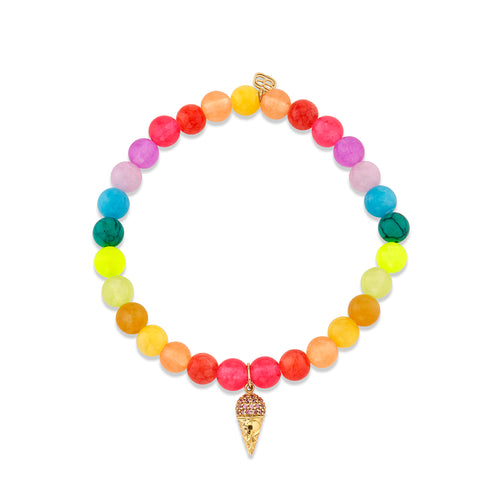 Gold & Sapphire Ice Cream Cone on Rainbow Jade