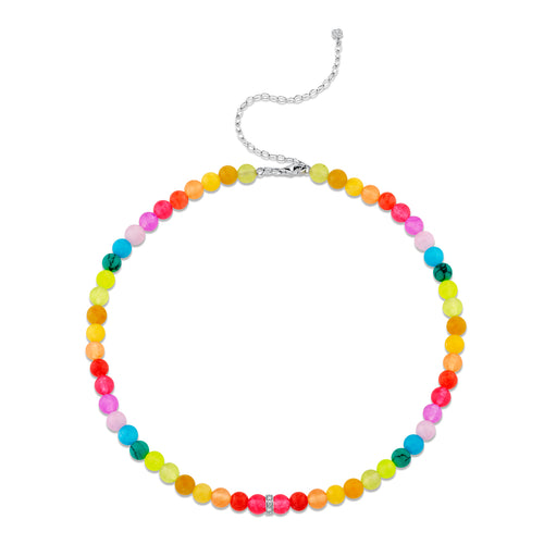 White Gold & Diamond Rondelle Rainbow Jade Necklace