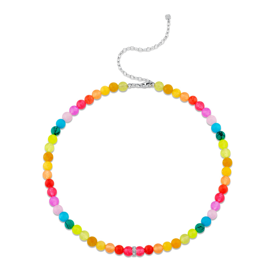 White Gold & Diamond Rondelle Rainbow Jade Necklace - Sydney Evan Fine Jewelry