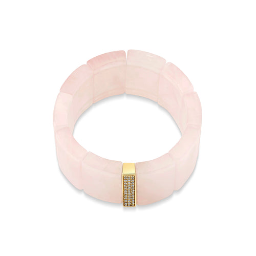 Gold & Diamond Large Three Row Spacer On Rose Quartz