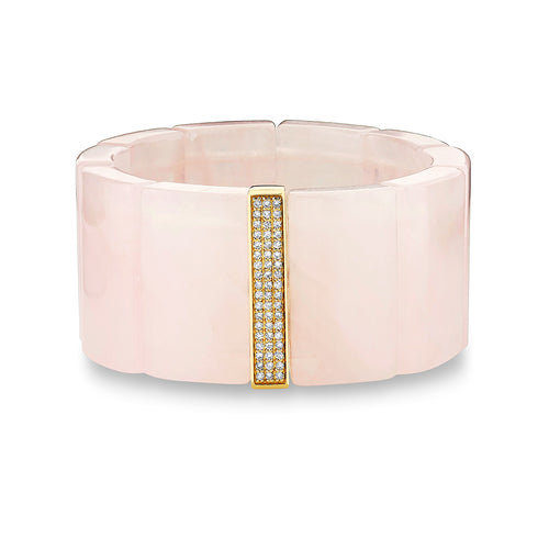 Gold & Diamond Large Three Row Spacer On Rose Quartz