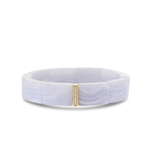 Gold & Diamond Small Single Row Pave Spacer on Blue Lace Agate