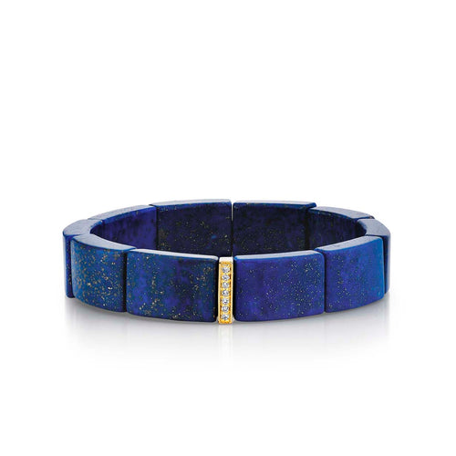 Gold & Diamond Single Row Spacer On Lapis