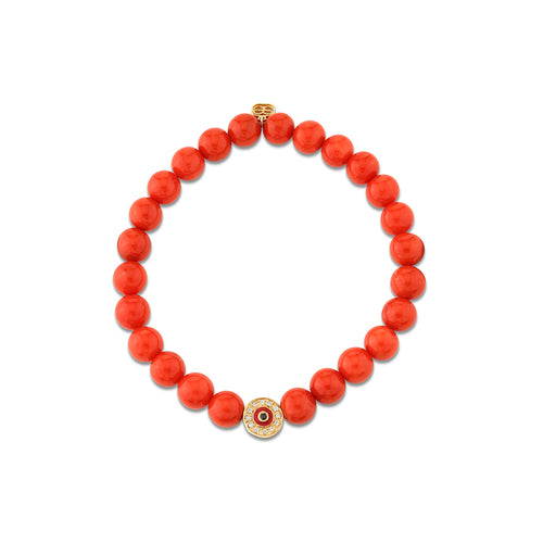 Gold, Diamond & Enamel Round Eye Bead on Peach Coral