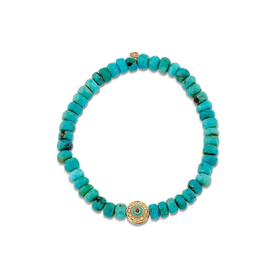 Gold, Diamond & Enamel Round Eye Bead on Turquoise - Sydney Evan Fine Jewelry