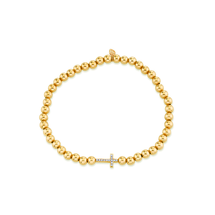 Gold & Diamond Cross on Gold Beads - Sydney Evan Fine Jewelry