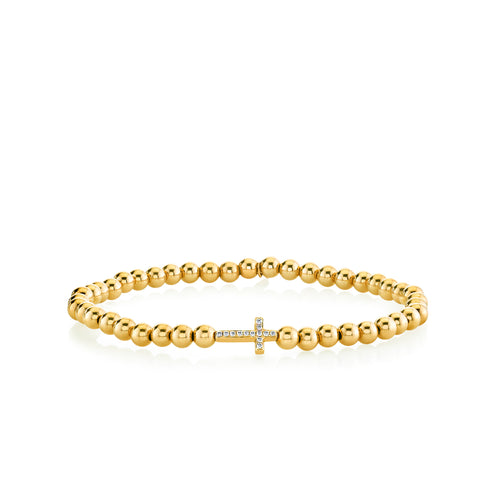 Gold & Diamond Cross on Gold Beads