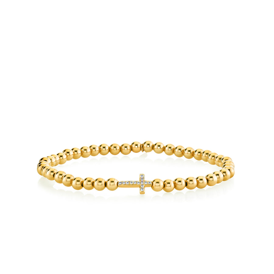 Gold & Diamond Cross on Gold Beads - Sydney Evan Fine Jewelry