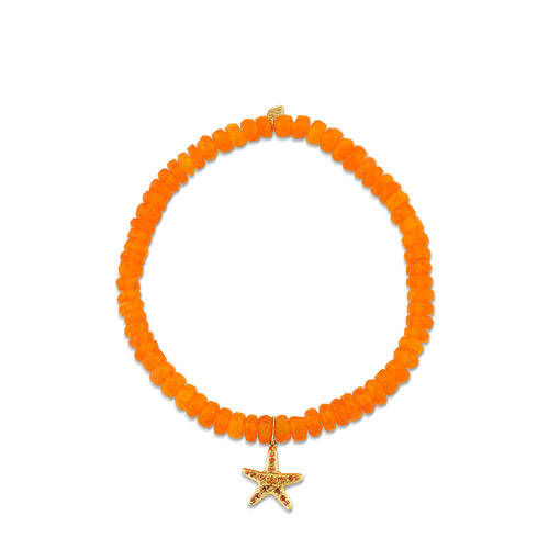 Gold, Diamond & Orange Sapphire Starfish on Opal