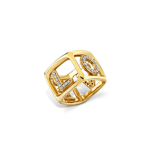 Gold & Diamond Love Block Ring