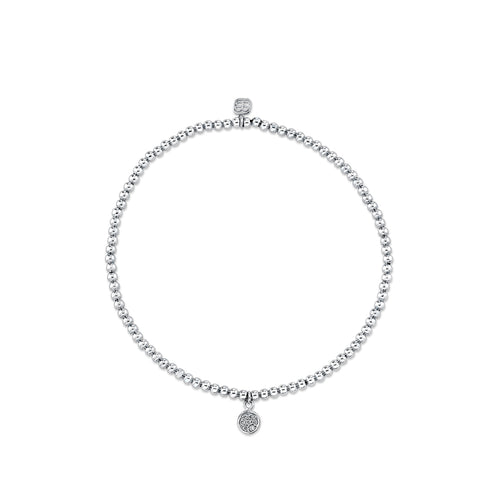 White Gold & Diamond Tiny Disc on White Gold Beads