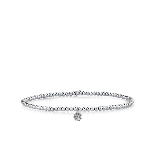 White Gold & Diamond Tiny Disc on White Gold Beads