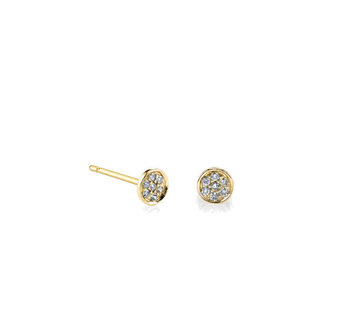 Gold & Diamond Pave Tiny Disc Stud