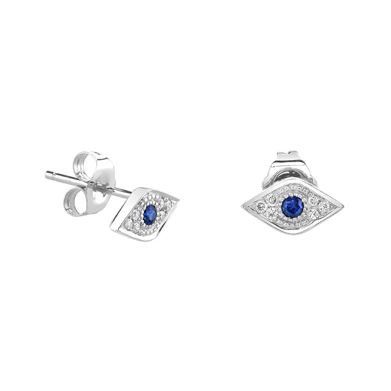 Gold & Diamond Mini Eye with Sapphire Stud - Sydney Evan Fine Jewelry