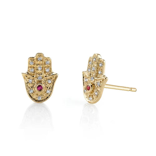 Gold & Diamond Hamsa Stud