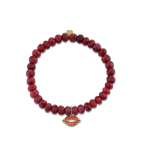 Gold & Ruby Small Pave Lips on Ruby