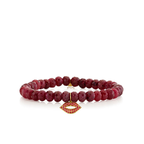 Gold & Ruby Small Pave Lips on Ruby