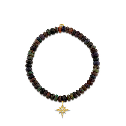 Gold & Diamond Small Pave Starburst on Black-Blue Ethiopian Opal