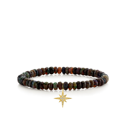 Gold & Diamond Small Pave Starburst on Black-Blue Ethiopian Opal