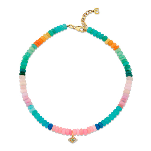 Gold & Diamond Eye Multi Opal Anklet