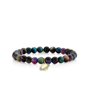 Gold & Diamond Small Saturn on Rainbow Tiger Eye - Sydney Evan Fine Jewelry